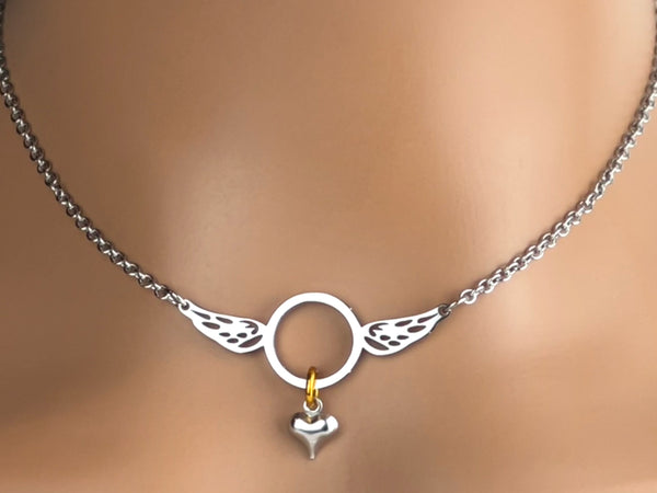 Submissive Day Collar - Angel Wings Necklace - Pick your color - Locking Option - 24/7 Wear