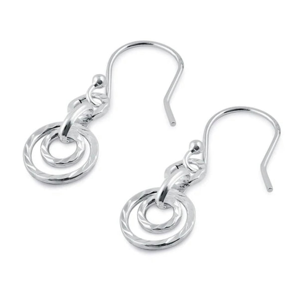 Sterling Silver Diamond Cut O Ring Earrings