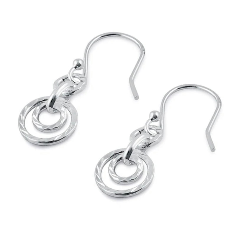 Sterling Silver Diamond Cut O Ring Earrings