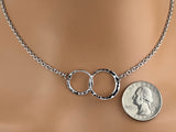 925 Sterling Silver Double Circle, Hammered BDSM O Ring Necklace, 24/7 wear with Locking Options