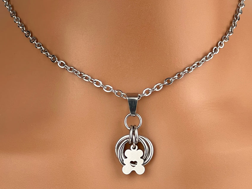 Teddy Bear O Ring Necklace- 24/7 Wear, Locking Option