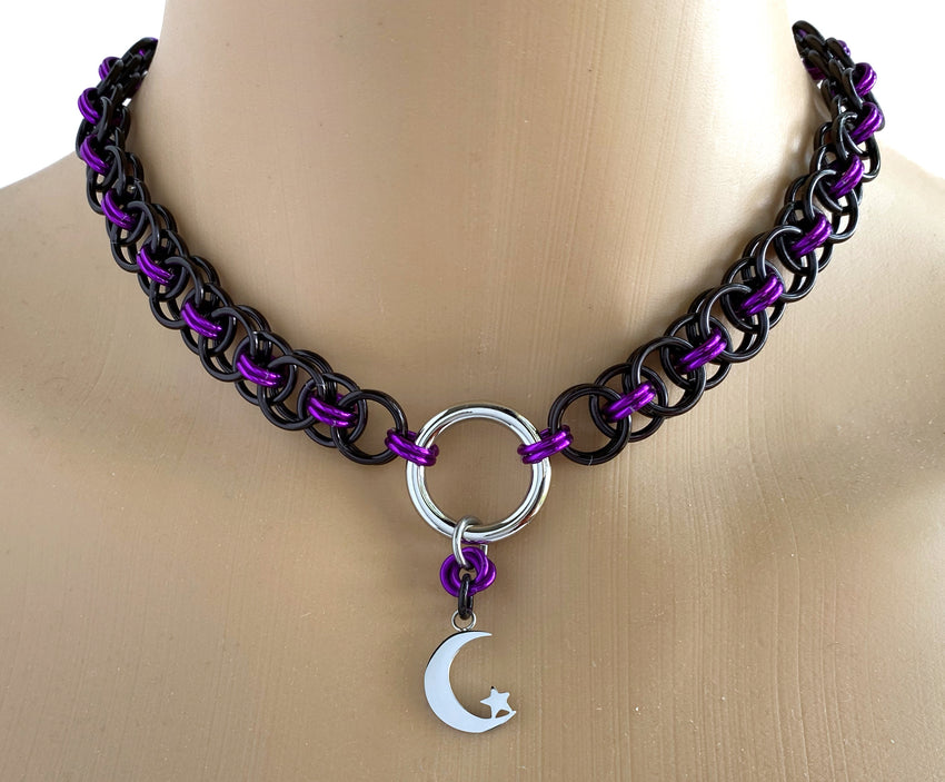 Submissive O Ring Star Moon Helm Choker- 24/7 Wear Day Collar