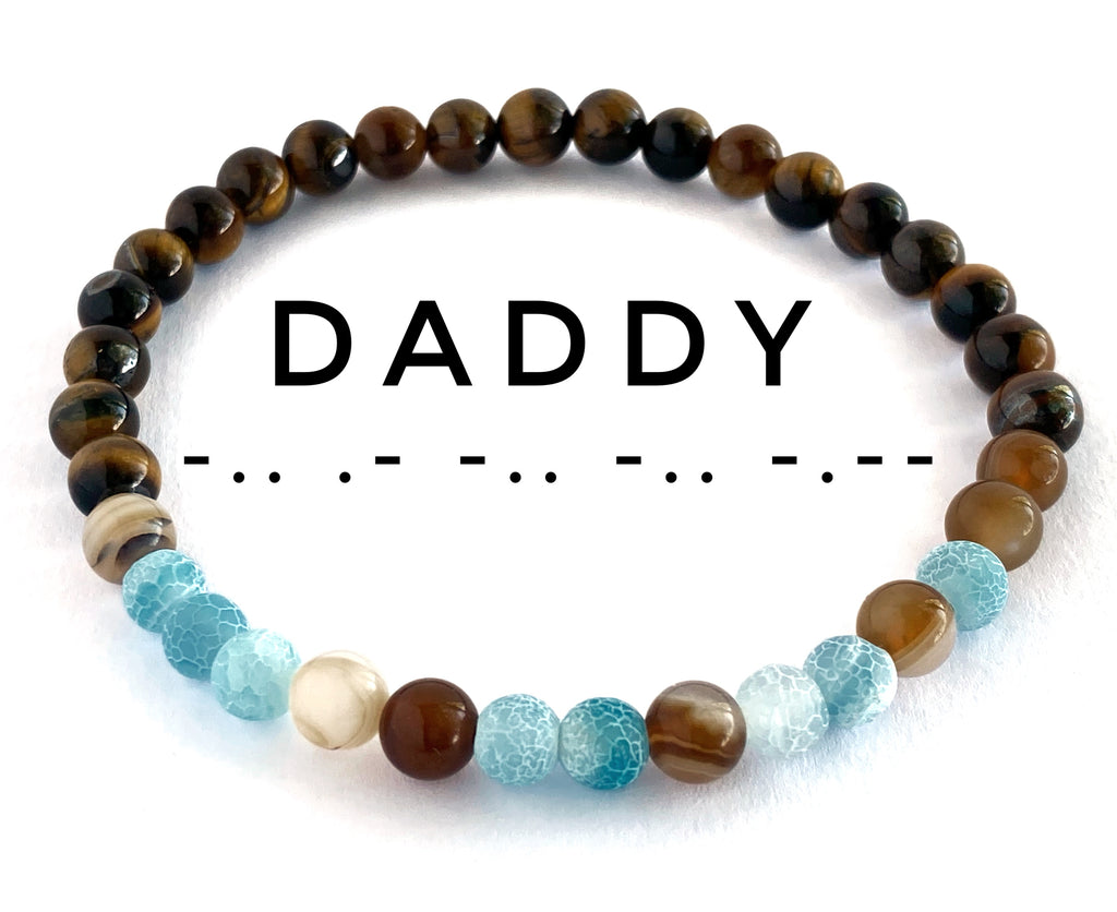 Daddy & Me' Blue, Gray & White Fire Agate Bracelet Set | Dripping in Gems