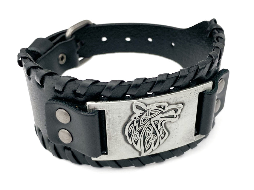 Leather Men's Wolf Bracelet, Master