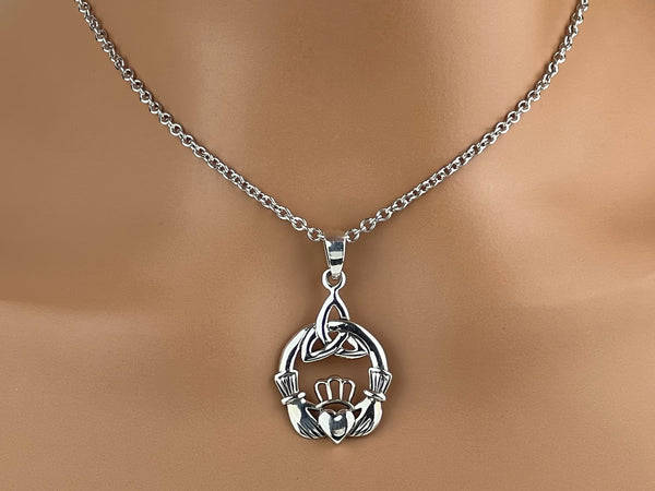 925 Sterling Silver Claddagh Necklace, 24/7 wear with Locking Options