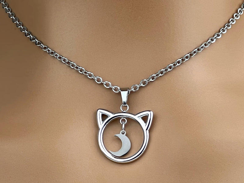 Kitten Moon Day Collar Necklace with Locking Options, 24-7 Wear