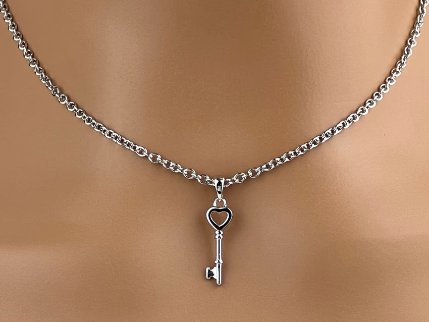 925 Sterling Silver Key Necklace, 24/7 wear with Locking Options