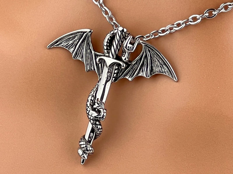 Dragon on Sword Necklace- 24/7 Wear Non-Tarnish