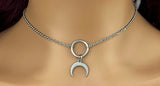 Submissive Necklace Moon Horn-  Locking Option - Discreet Day Collar - BDSM O Ring 24/7 Wear