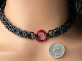 Chainmaille BDSM O Ring Day Collar and Earrings, 24/7 Wear with Locking Options