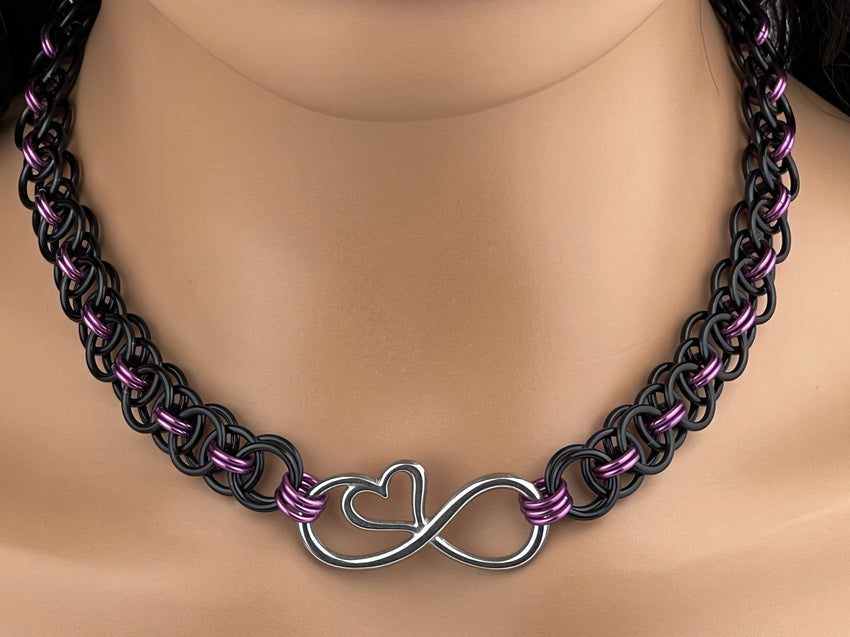 Submissive Infinity Heart Helm Choker- 24/7 Wear Day Collar