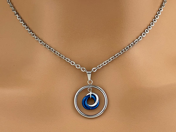 Submissive Day Collar -Floating Circle Pendant with Lovers O Ring Necklace - 24/7 Wear Locking Options