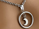 Submissive Day Collar -Floating Circle Pendant with Moon Necklace - 24/7 Wear Locking Options