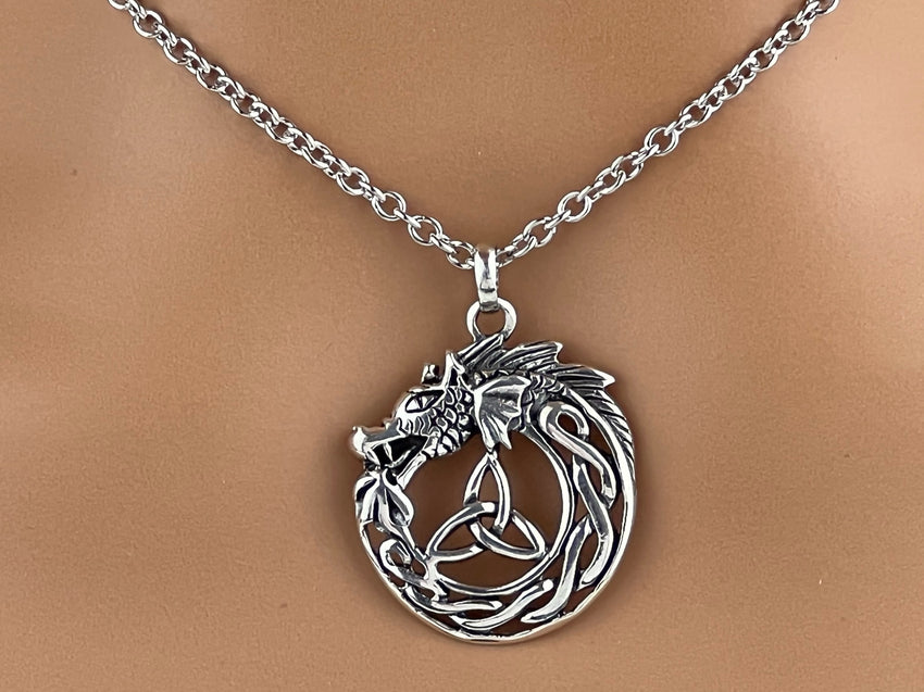 925 Sterling Silver Dragon Necklace, 24/7 wear with Locking Options