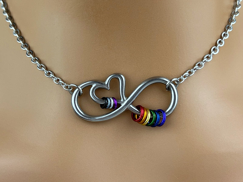 Infinity Heart Ace Necklace - LGBTQ Pride Rainbow  - 24/7 Wear Non Tarnish