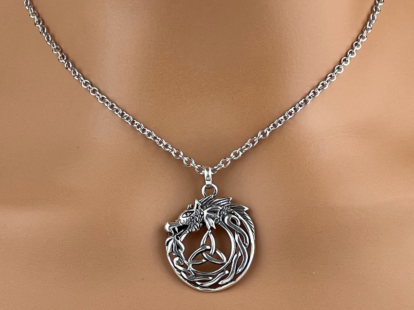 925 Sterling Silver Dragon Necklace, 24/7 wear with Locking Options