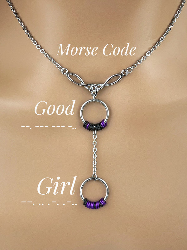 Morse Code Submissive Collar, Celtic Rope Knot, "Good Girl" Locking Option - 24/7 Wear