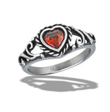 Rope Heart Red CZ Ring, Stainless Steel