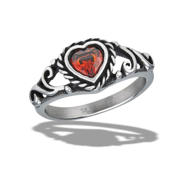 Rope Heart Red CZ Ring