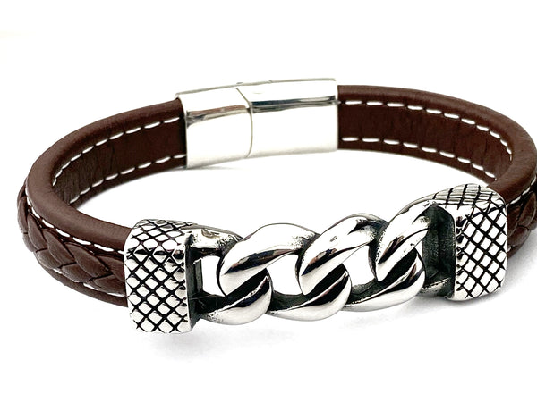 Leather Men's Chain link Bracelet, Master Owner Bracelet