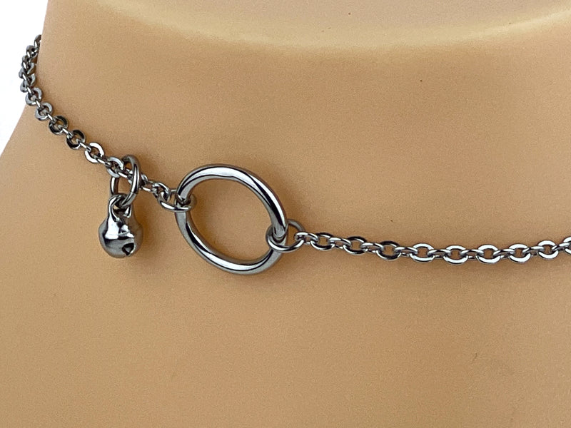 Submissive Bell Anklet, Submissive Day Collar, BDSM O Ring, Locking Options 24-7 Wear