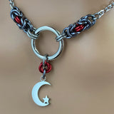 Submissive Day Collar, BDSM O Ring with Moon and Star Chainmaille, Anklet or Necklace 24/7 Wear Locking Options