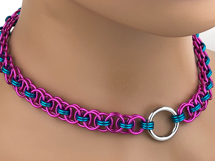 Locking Chainmaille BDSM O Ring Day Collar 24/7 Wear