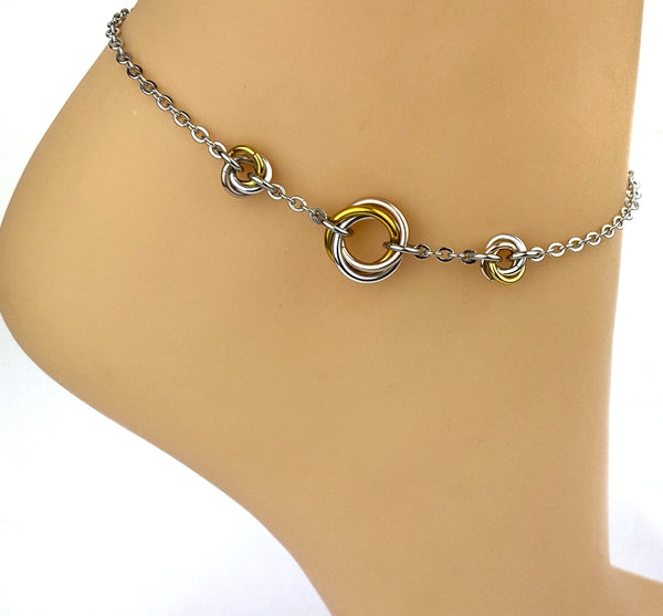 Anklet or Bracelet Day Collar -Lovers O Ring Gold, Silver, Rose Gold- Locking Options 24/7 Wear