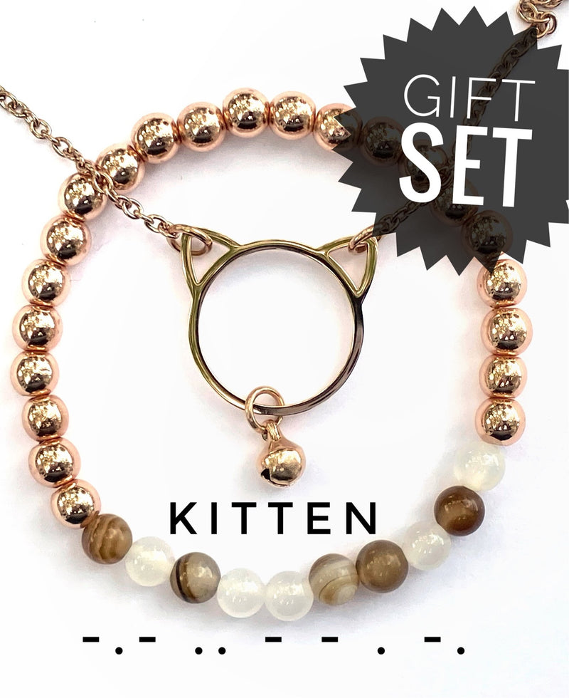 Gift Set Kitten Necklace and Morse Code Bracelet