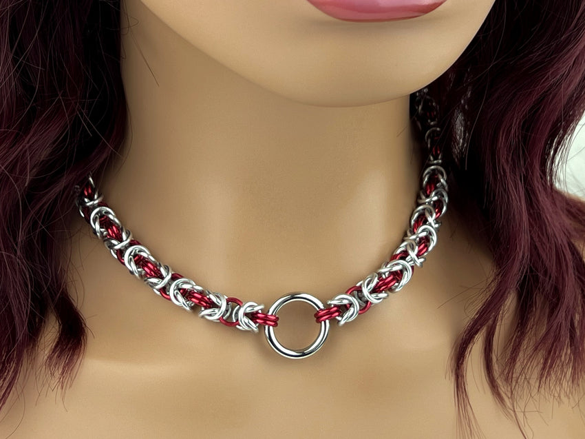 Chainmaille Collar, 24-7 Wear, with Locking Options, BDSM O Ring Necklace