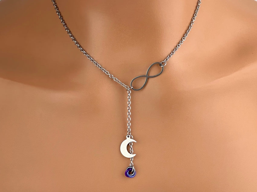 Infinity with Lovers O Knot and Moon - 24/7 Wear Locking Options