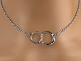 925 Sterling Silver Double Circle, Hammered BDSM O Ring Necklace, 24/7 wear with Locking Options