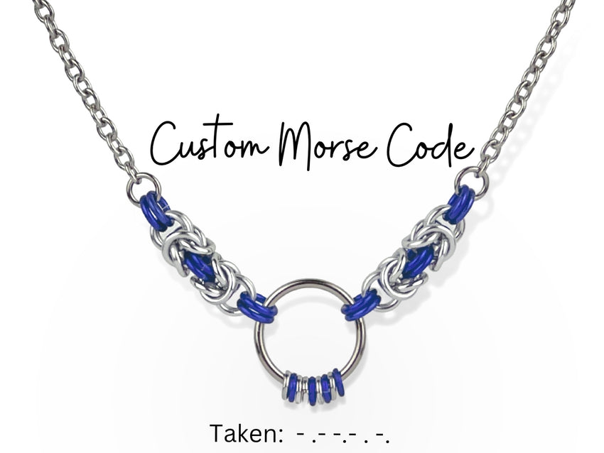 Custom Morse Code O Ring, Chainmaille Accent Locking Option - 24/7 Wear