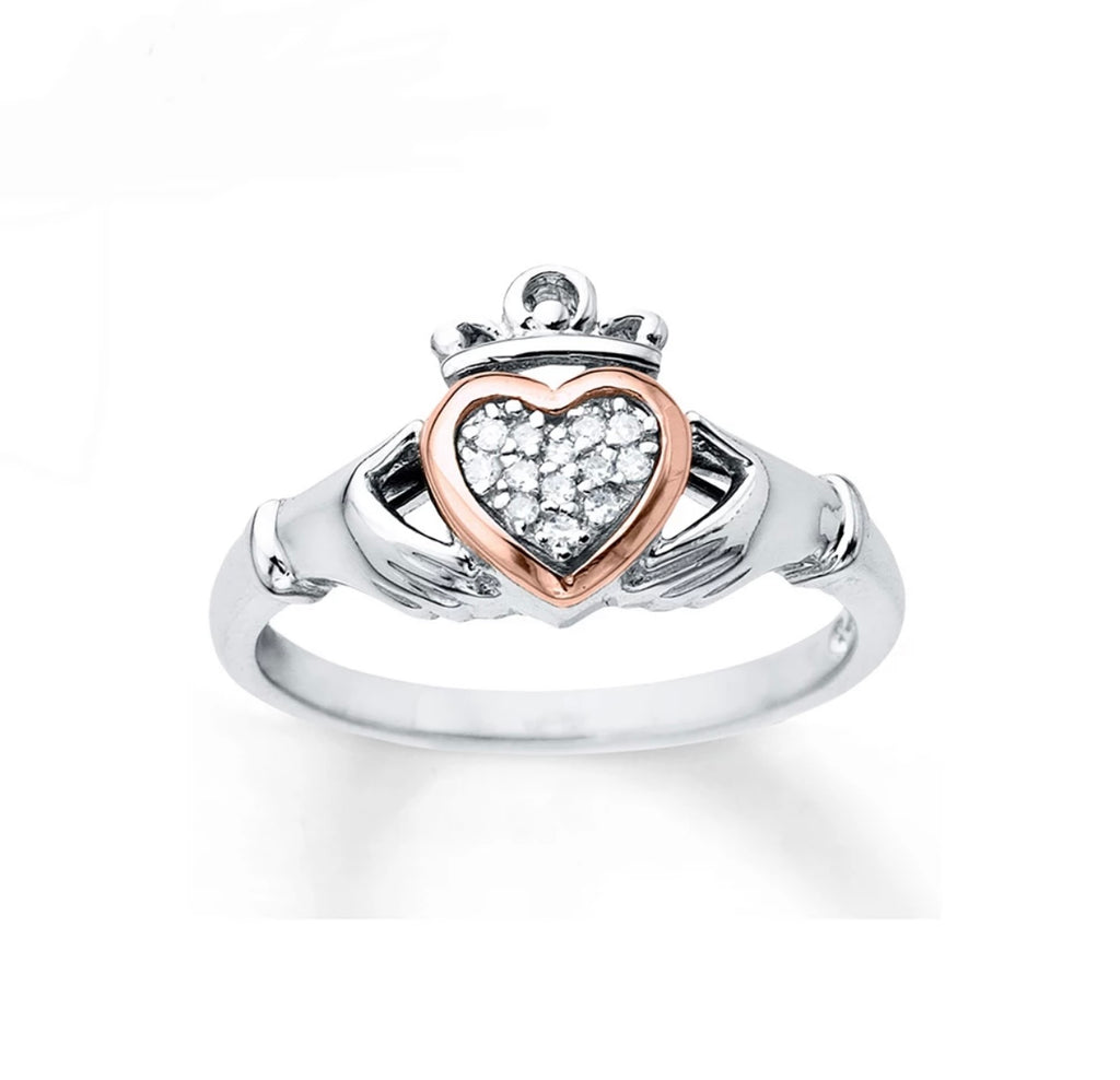 Gold Claddagh Rings - Rose Gold Claddagh Ring with Diamond