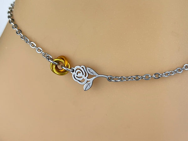 Submissive Anklet or Bracelet Rose with Micro Lovers Knot