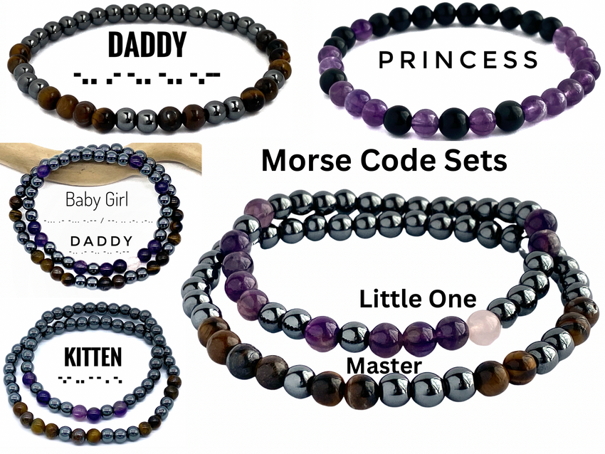 Amethyst Morse Code Bracelet Set