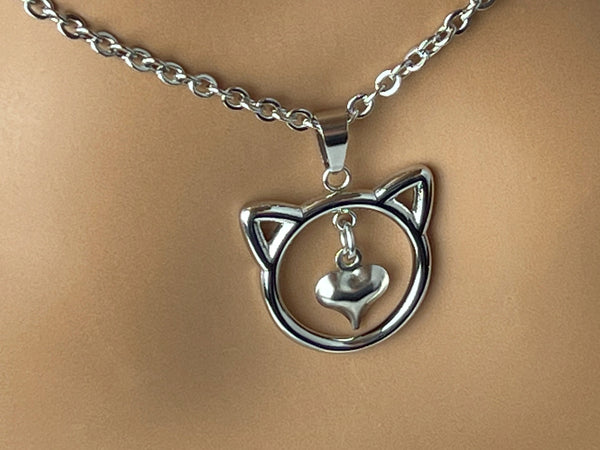 Submissive Kitten Heart Day Collar Necklace with Locking Options, 24-7 Wear