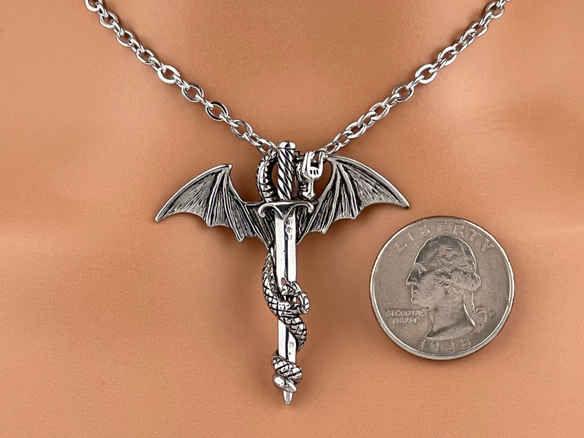 Dragon on Sword Necklace- 24/7 Wear Non-Tarnish