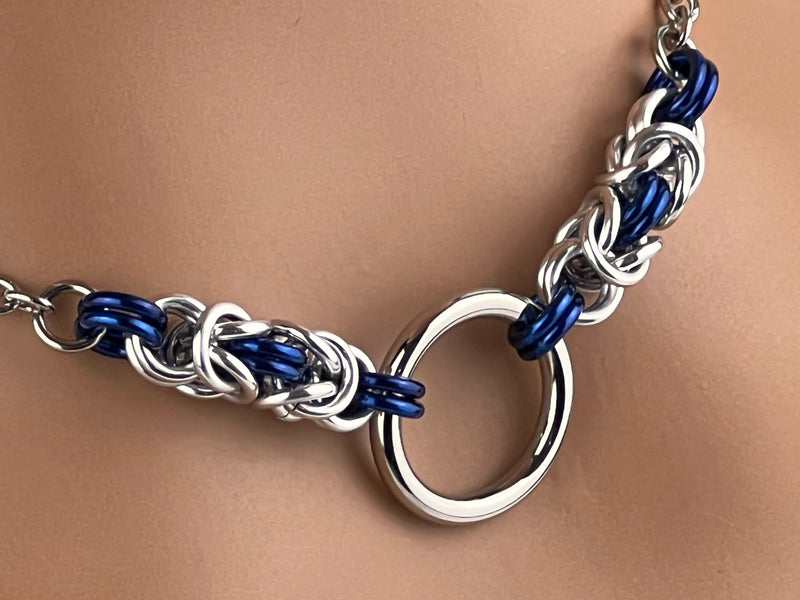 BDSM O Ring with Chainmaille Accents, Customize with your choice of color, 24/7 Wear Locking Options