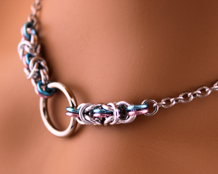 Transgender Necklace, O Ring Chainmaille Collar, LGBTQ Pride 24-7 Wear