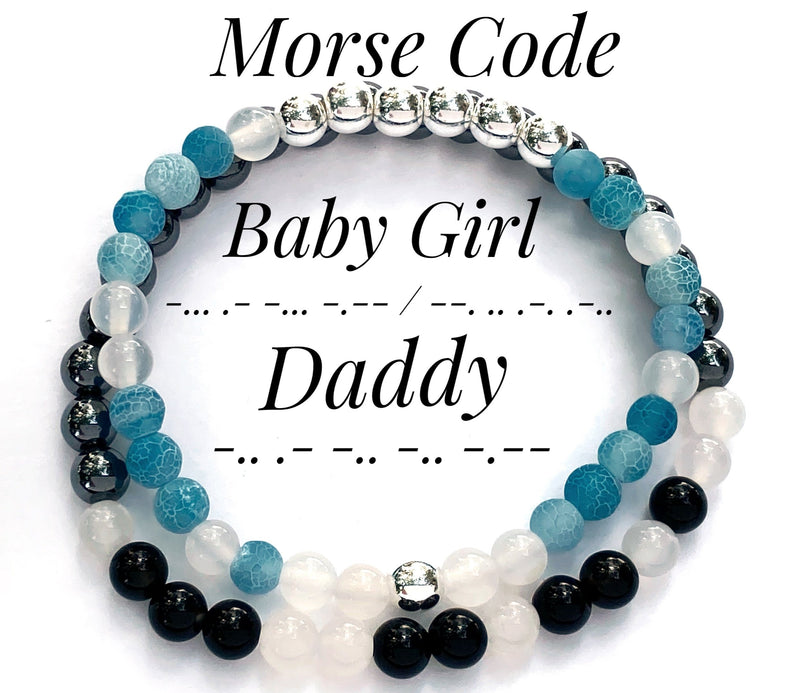 Morse Code Bracelet Set, Daddy, Master, Sir, Baby Girl