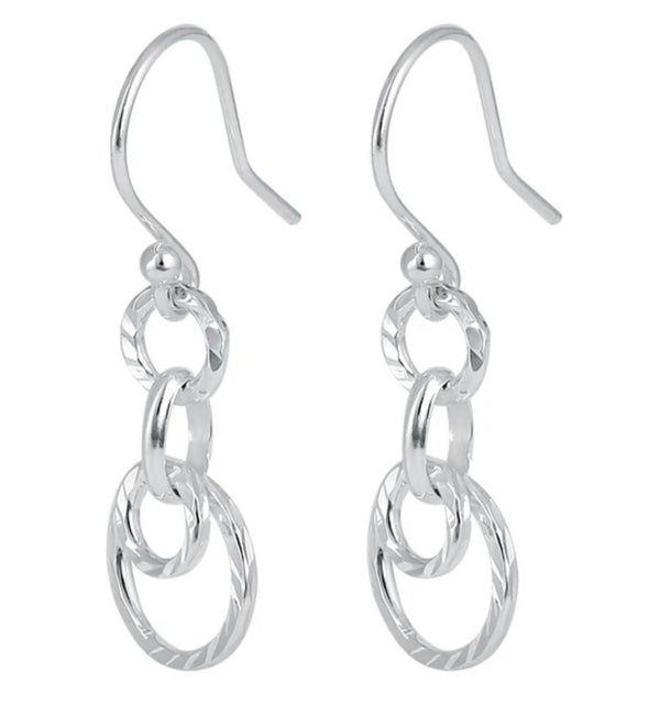 Sterling Silver Diamond Cut O Ring Earrings