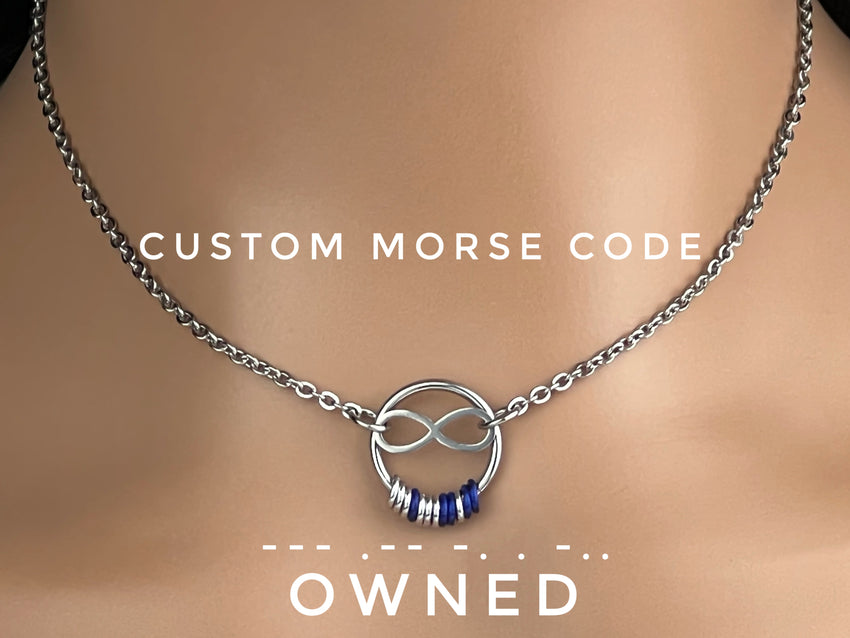 BDSM O Ring Infinity, Submissive Day Collar, Custom Morse Code Word, Locking Options - 24/7 Wear