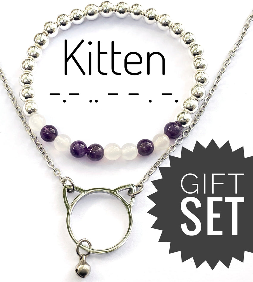 Gift Set Day Collar Morse Code "Kitten" Bracelet