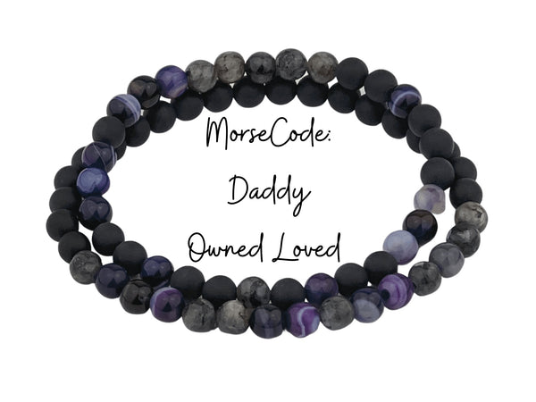 Morse Code Bracelet Set, Daddy, Owned Loved, Baby Girl