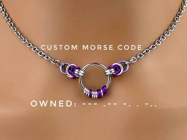 Morse Code BDSM O Ring Chainmaille Custom Collar, Submissive Day Collar, Locking Option - 24/7 Wear