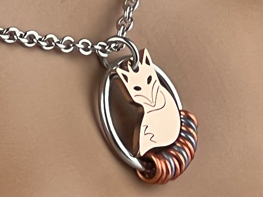 Rose Gold Morse Code BDSM O Ring with Fox, Locking Options - 24/7 Wear