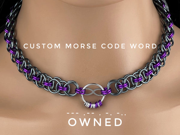 Chainmaille Infinity Heart Custom Morse Code Word Day Collar 24/7 Wear