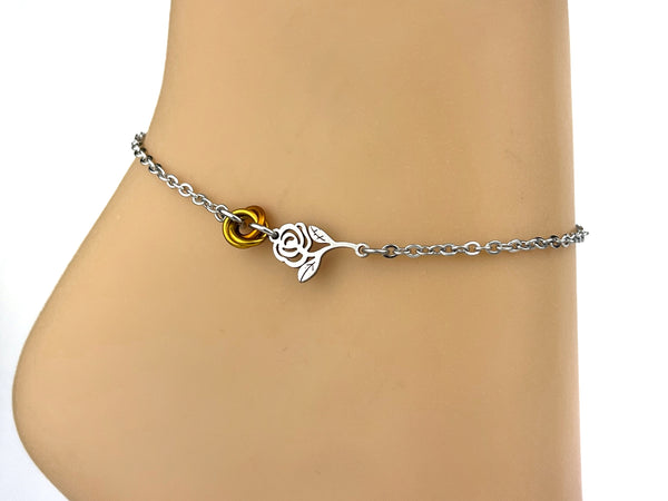 Submissive Anklet or Bracelet Rose with Micro Lovers Knot
